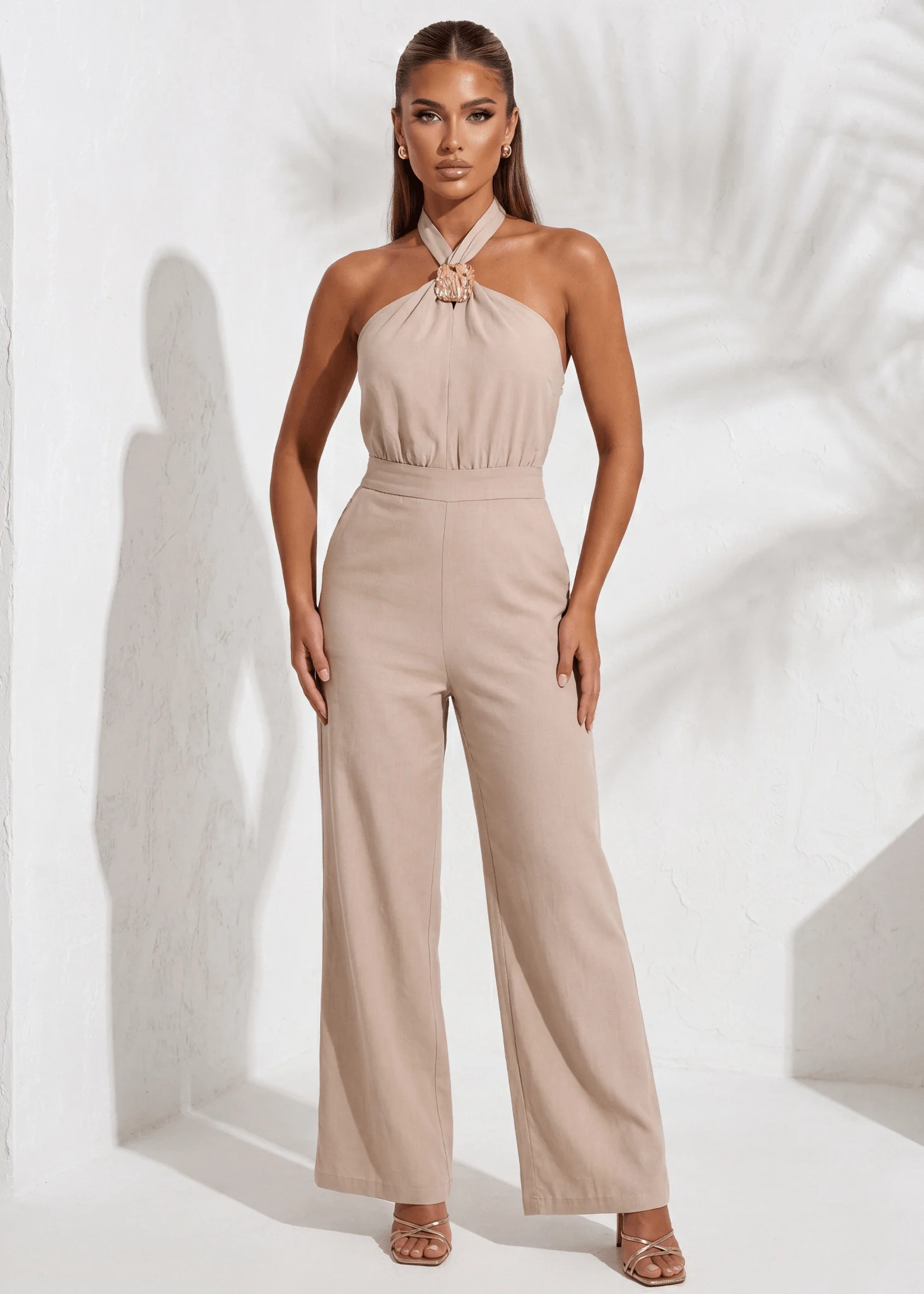 Idle Heart Halterneck Jumpsuit - Beige - Image 3