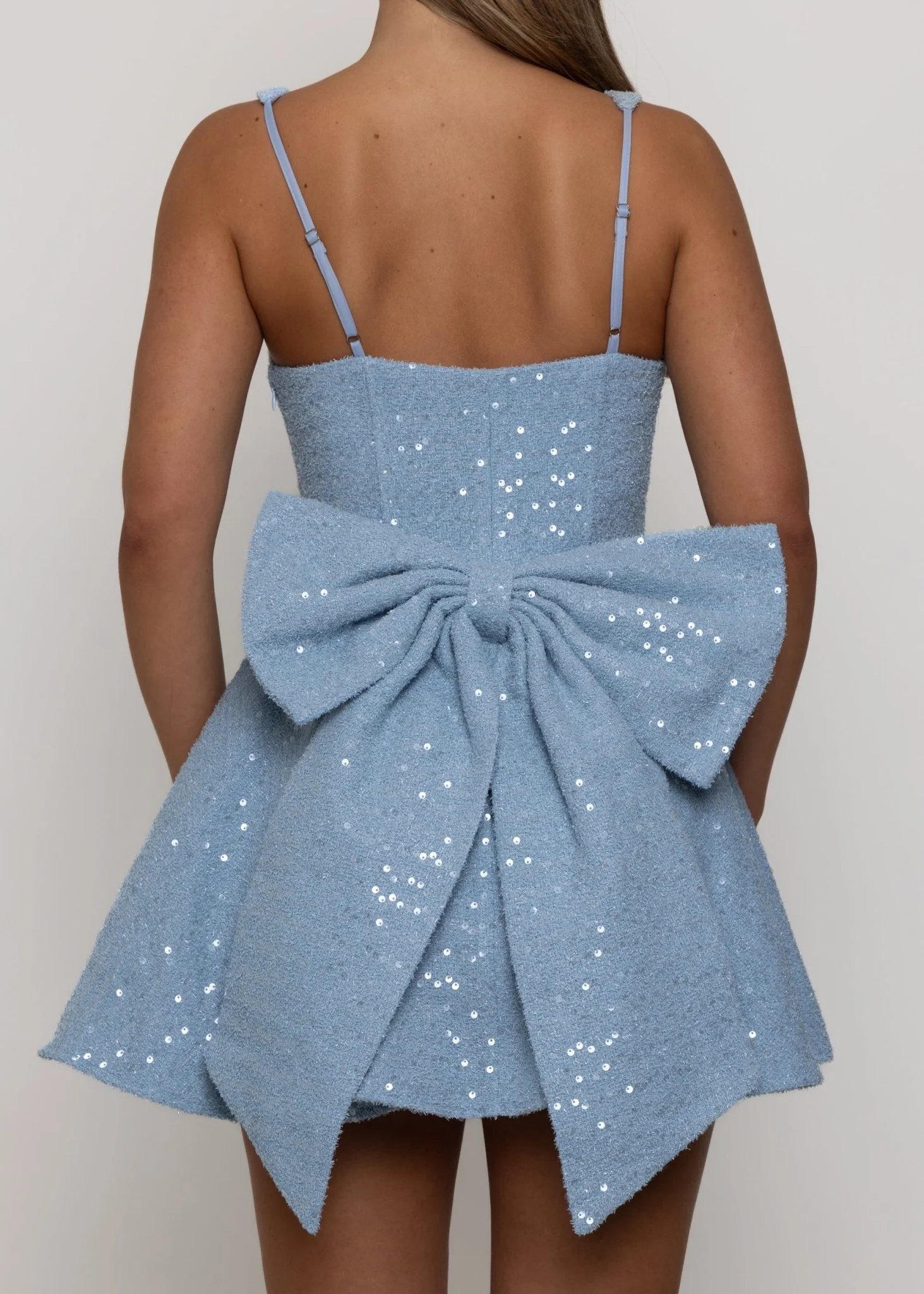 Love Letters Bow Mini Dress - Blue - Image 3