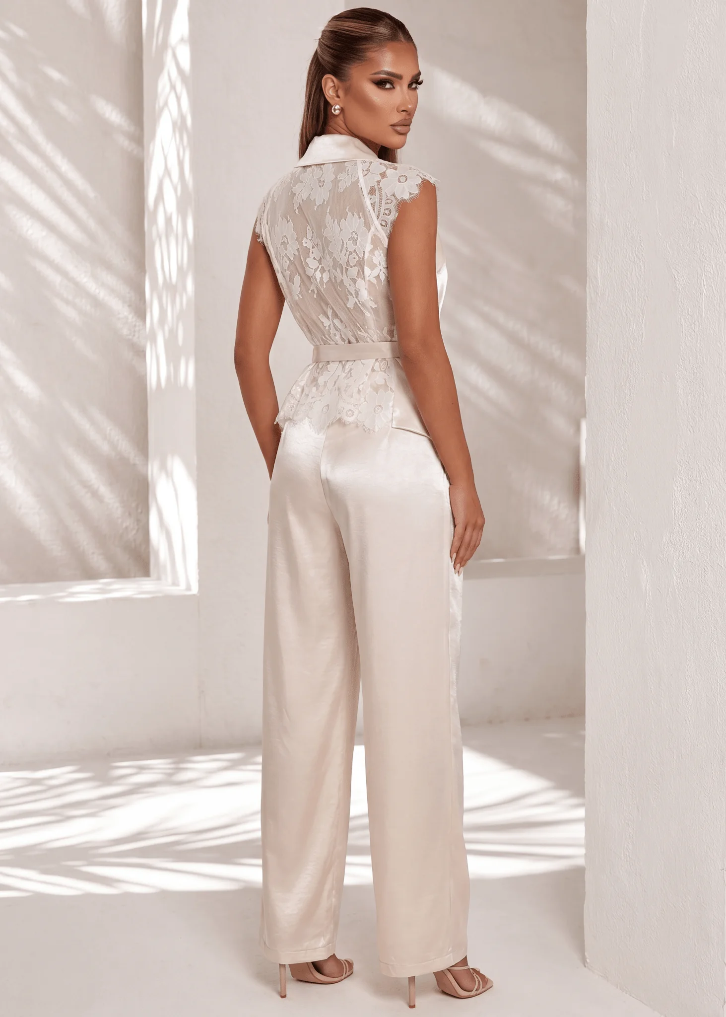 Never Yours Satin Two Piece - Beige - Image 2