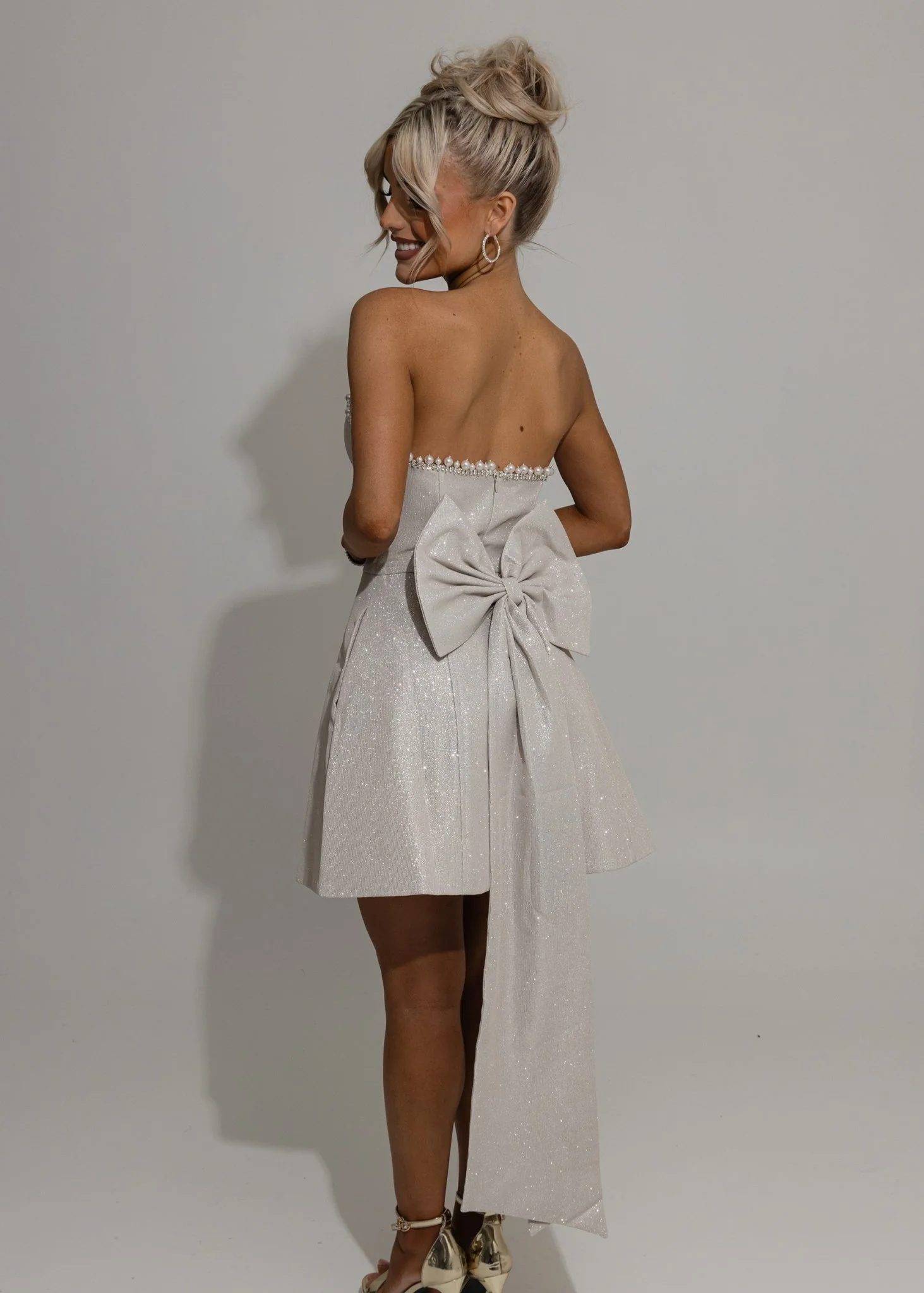 Sparkle Energy Bow Mini Dress - Champagne - Image 6