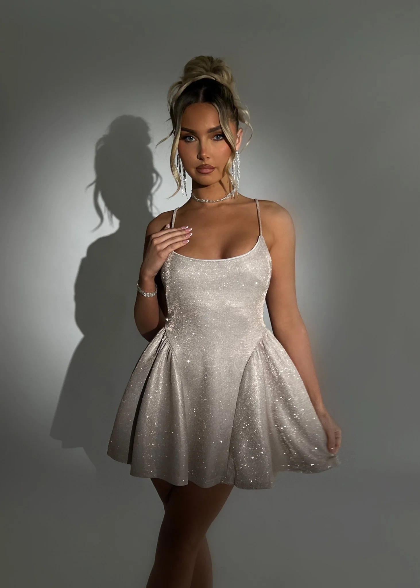 To Be Loved Glitter Skater Mini Dress - Rose Gold - Image 2