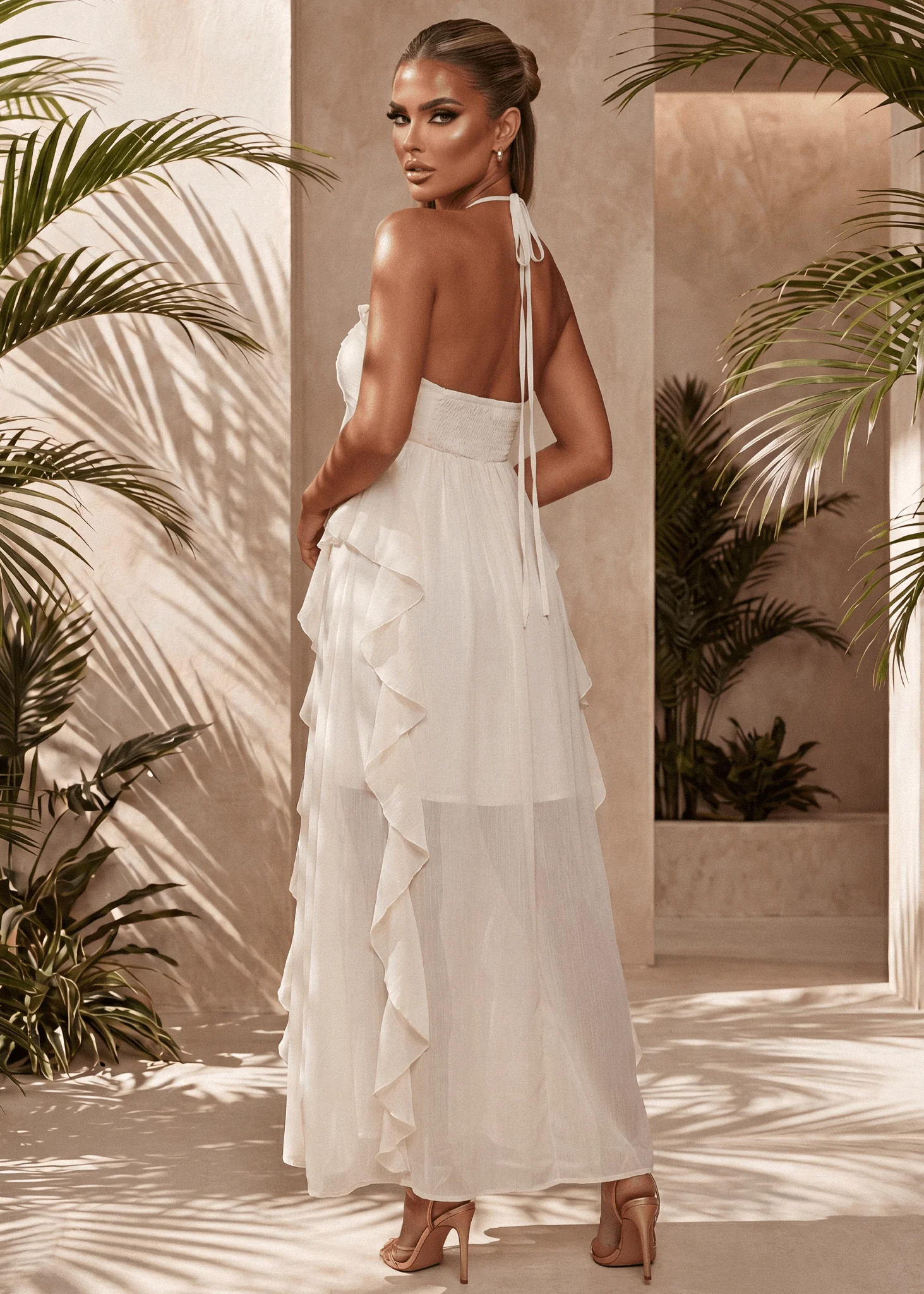 Waste Your Heart Ruffle Maxi Dress - Ivory - Image 2